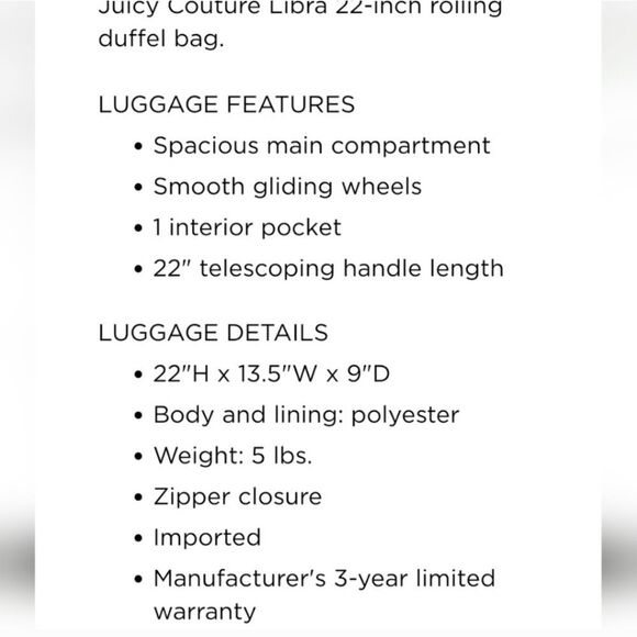 Juicy Couture Signature Juicy Logo Rolling Duffel Bag - Picture 10 of 11